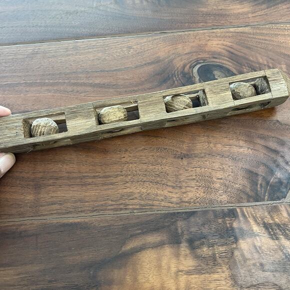 Antique Wooden Whimsy Hand Carved Wood Balls in Cage Frame - Picture 5 of 6